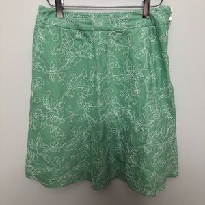 Talbots‎ Petites Embroidered Green Leaves 100% Cotton Skirt. Size 6. EUC.